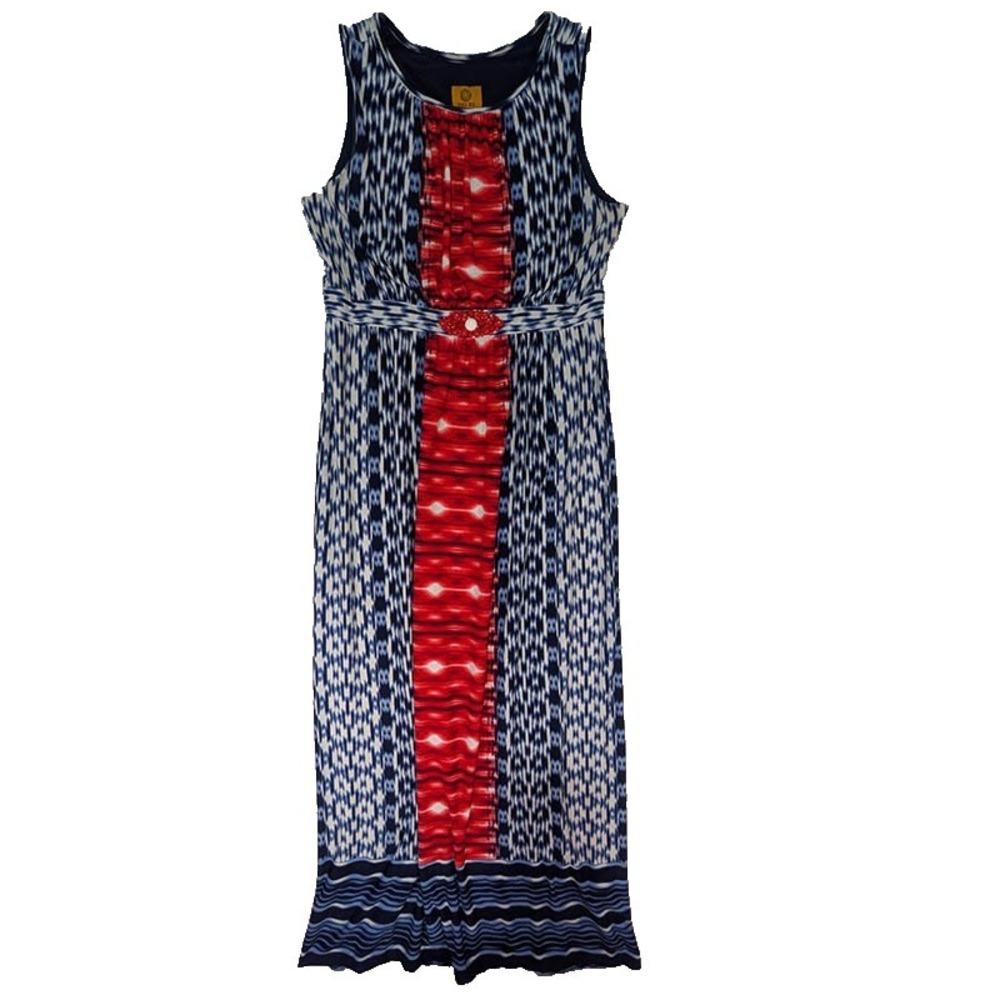 Ruby Rd Maxi Dress Womens M Blue Ikat Patio Resort Boho Contemporary Folklore